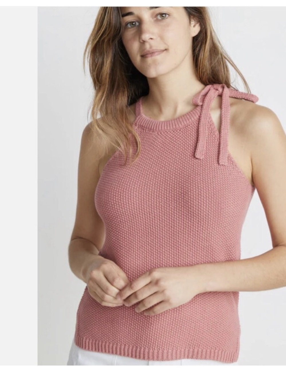Marine Layer Knit Tie-Shoulder Tank - Dusty Pink